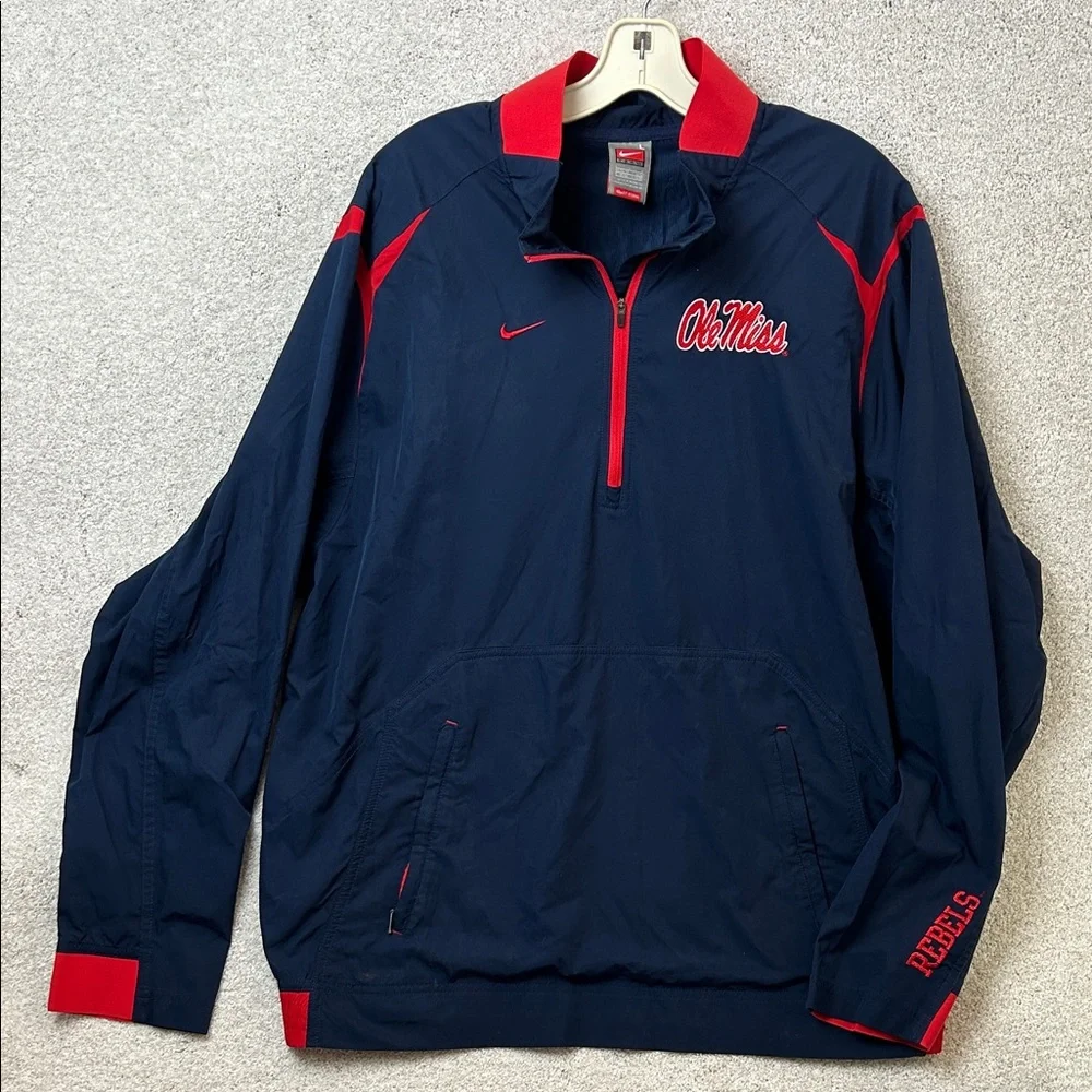 Nike OLE MISS REBELS Windbreaker Anorak Jacket 1/2 Zip Pullover L